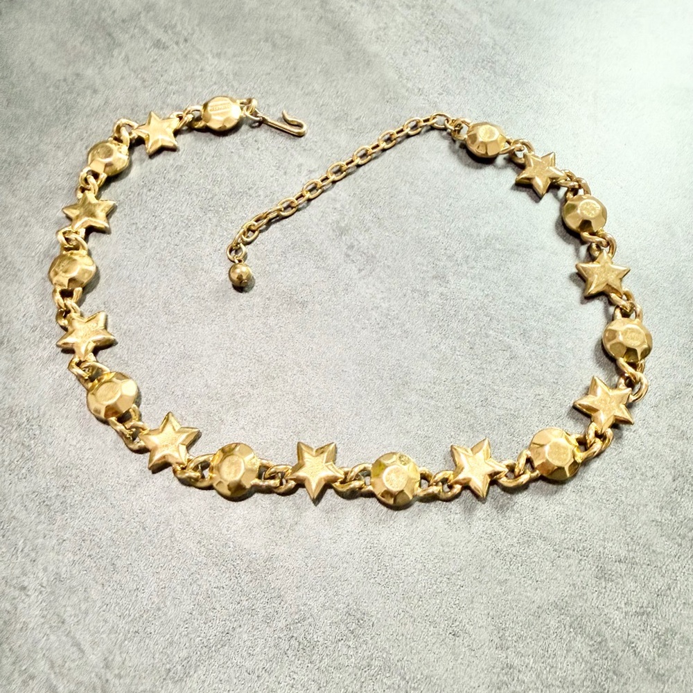 Vintage Signed Trifari Gold Stars And Circles Necklace